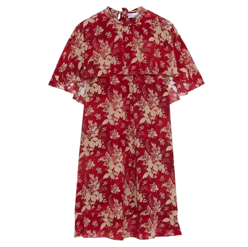RED Valentino - Cape Effect Floral Print Silk Mini Dress